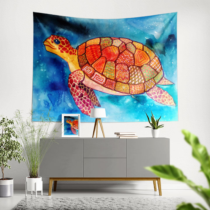 Renkli Deniz Kaplumbağası Desenli Duvar Örtüsü 4948