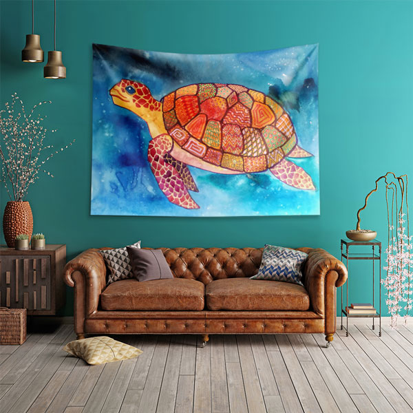 Renkli Deniz Kaplumbağası Desenli Duvar Örtüsü 4948