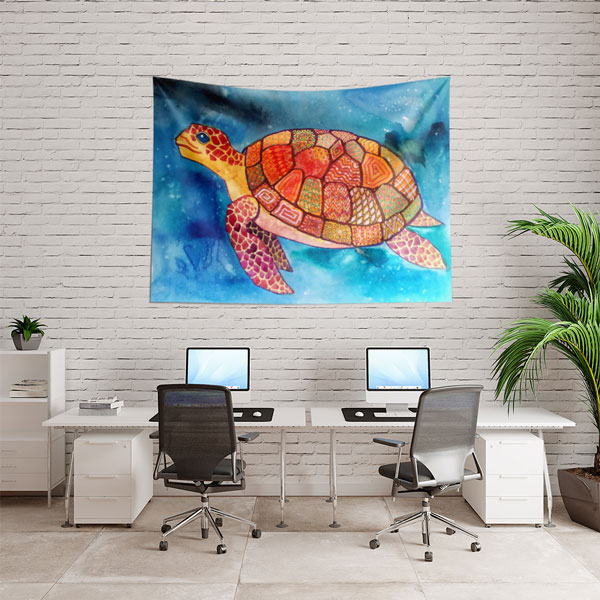 Renkli Deniz Kaplumbağası Desenli Duvar Örtüsü 4948