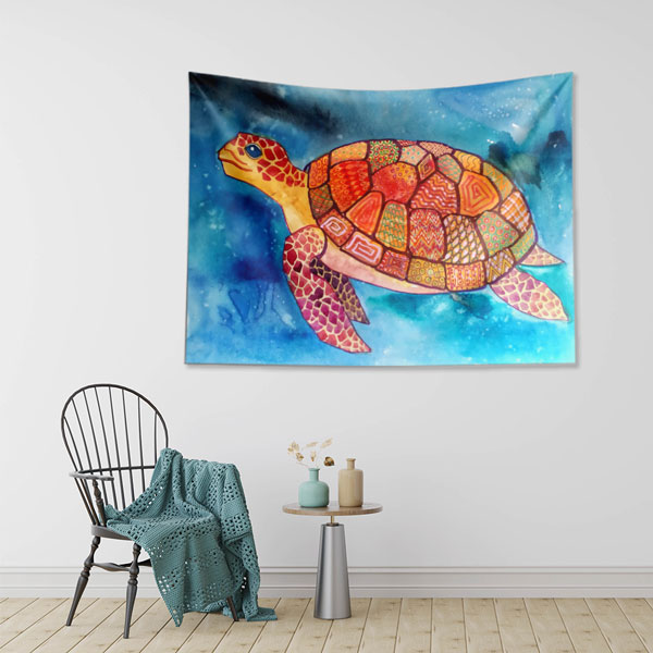 Renkli Deniz Kaplumbağası Desenli Duvar Örtüsü 4948