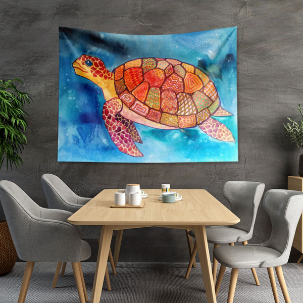 Renkli Deniz Kaplumbağası Desenli Duvar Örtüsü 4948