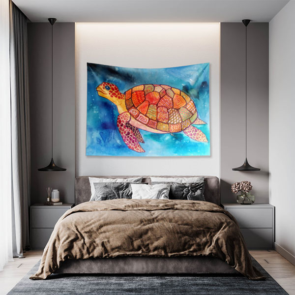 Renkli Deniz Kaplumbağası Desenli Duvar Örtüsü 4948