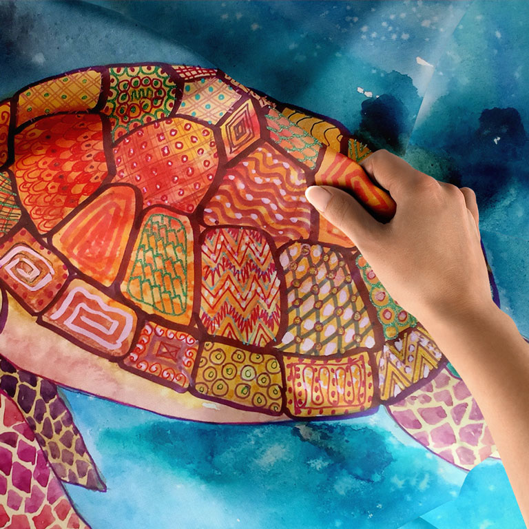 Renkli Deniz Kaplumbağası Desenli Duvar Örtüsü 4948