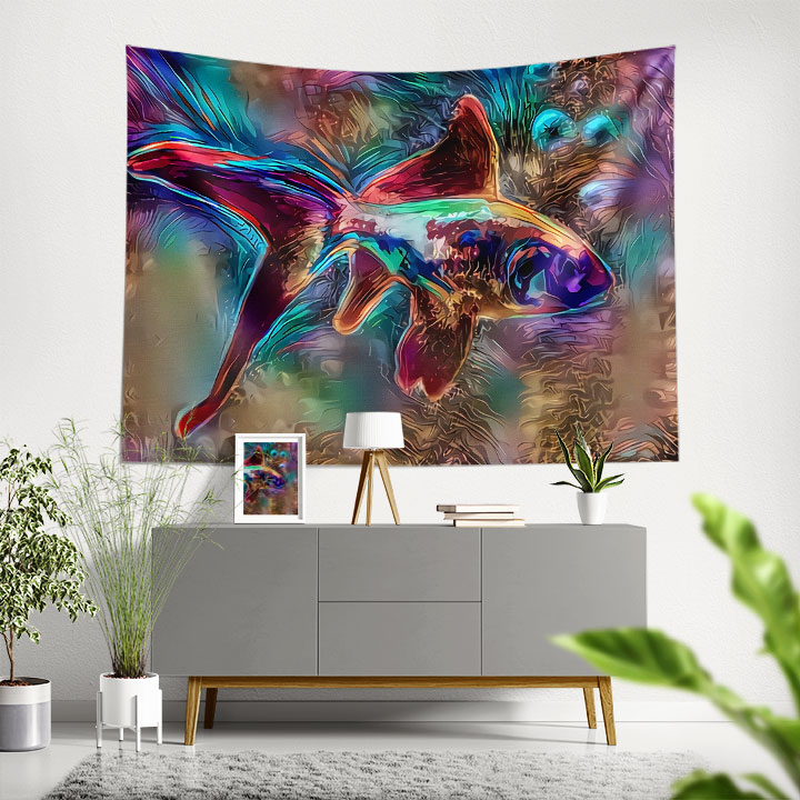 Renkli Soyut Balık Sanatı Duvar Örtüsü 4949