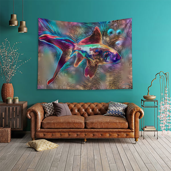 Renkli Soyut Balık Sanatı Duvar Örtüsü 4949