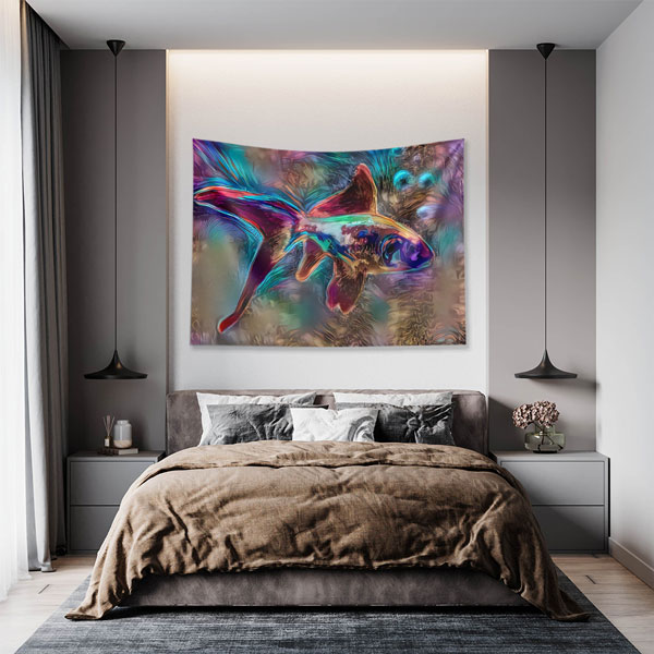 Renkli Soyut Balık Sanatı Duvar Örtüsü 4949