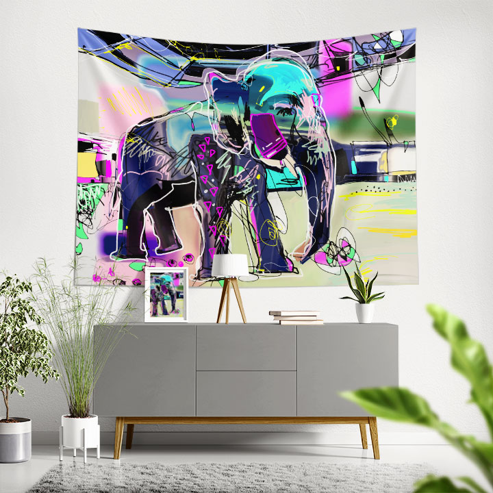 Soyut Fil Figürlü Modern Duvar Örtüsü 4951