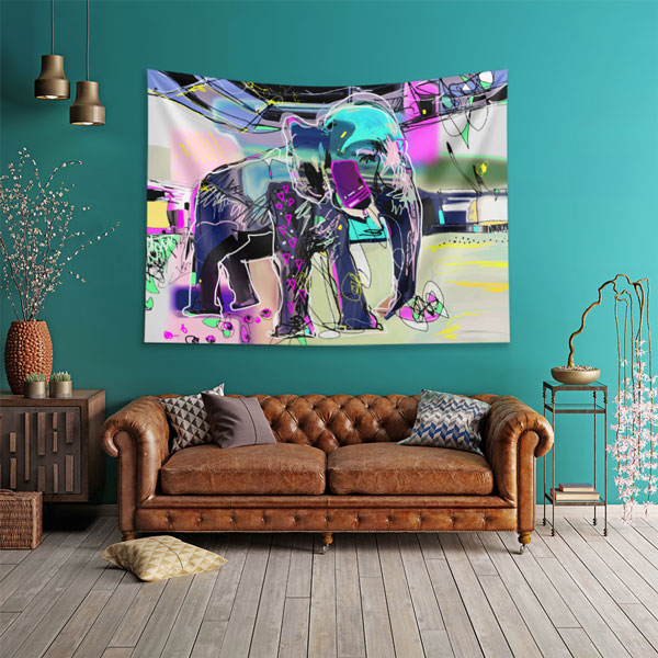 Soyut Fil Figürlü Modern Duvar Örtüsü 4951
