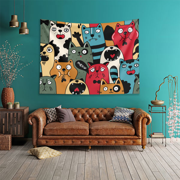 Renkli Kedi Köpek Karakterli Duvar Örtüsü 4953