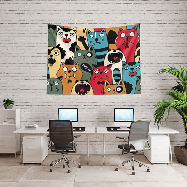 Renkli Kedi Köpek Karakterli Duvar Örtüsü 4953