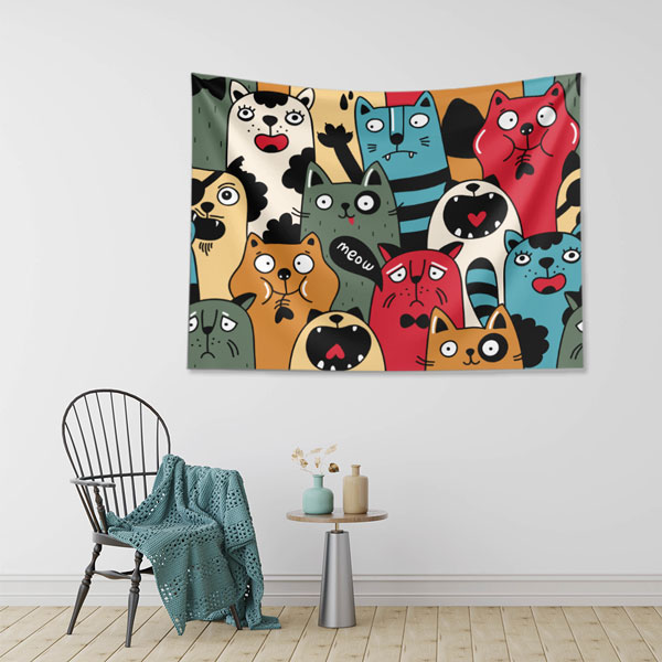 Renkli Kedi Köpek Karakterli Duvar Örtüsü 4953