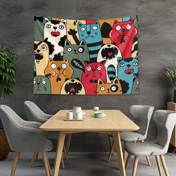Renkli Kedi Köpek Karakterli Duvar Örtüsü 4953