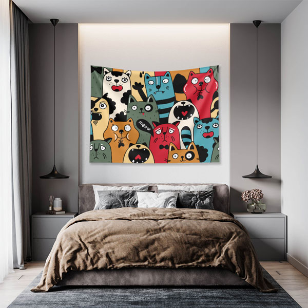 Renkli Kedi Köpek Karakterli Duvar Örtüsü 4953