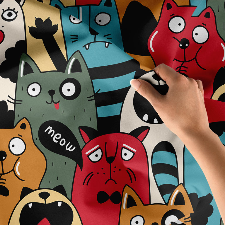 Renkli Kedi Köpek Karakterli Duvar Örtüsü 4953