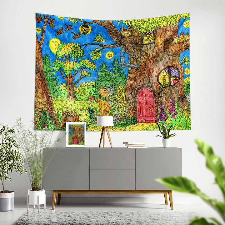 Masalsı Orman ve Sevimli Hayvanlar Duvar Örtüsü 4954