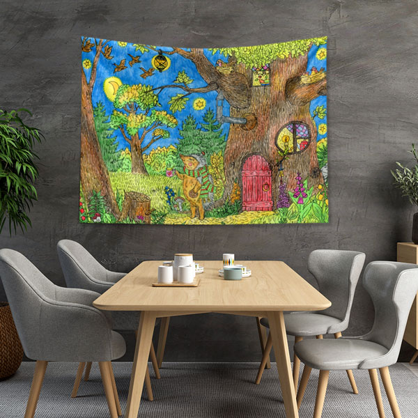 Masalsı Orman ve Sevimli Hayvanlar Duvar Örtüsü 4954