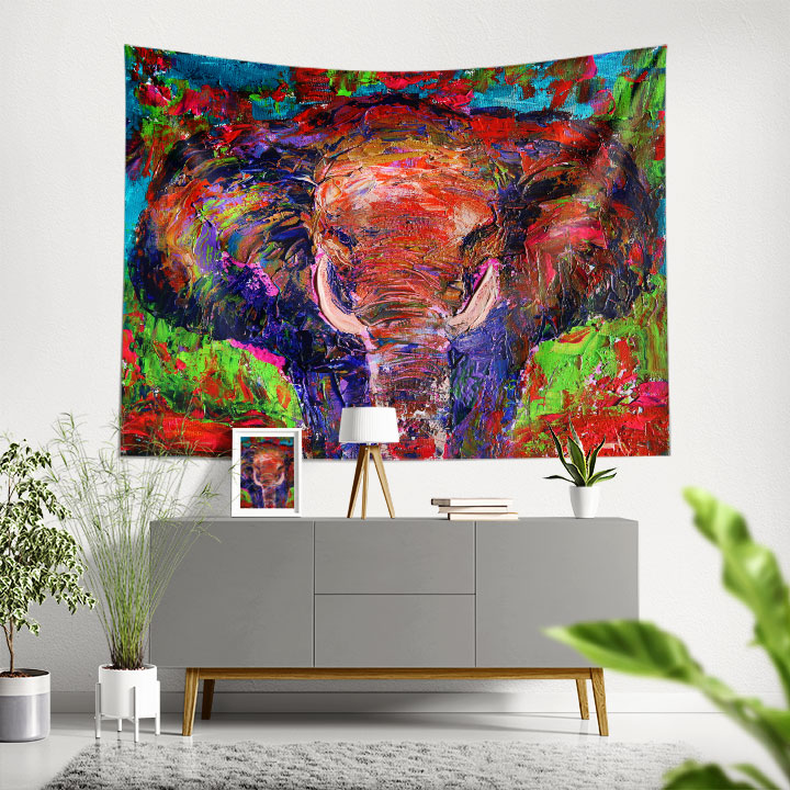 Renkli Dokulu Fil Portresi Duvar Örtüsü 4955
