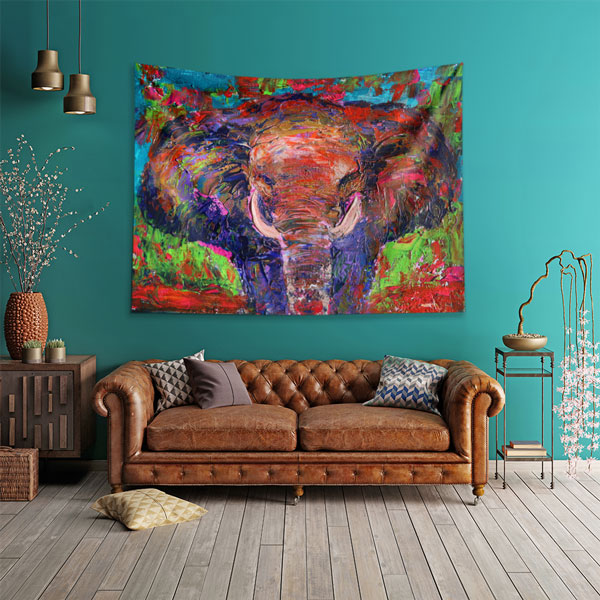 Renkli Dokulu Fil Portresi Duvar Örtüsü 4955