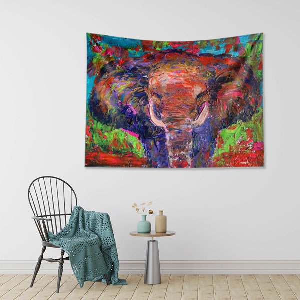Renkli Dokulu Fil Portresi Duvar Örtüsü 4955