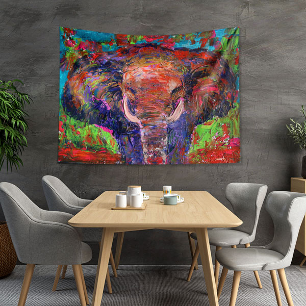 Renkli Dokulu Fil Portresi Duvar Örtüsü 4955