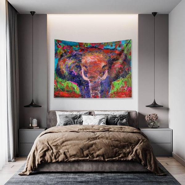 Renkli Dokulu Fil Portresi Duvar Örtüsü 4955