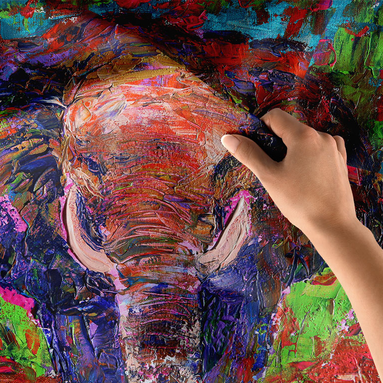 Renkli Dokulu Fil Portresi Duvar Örtüsü 4955