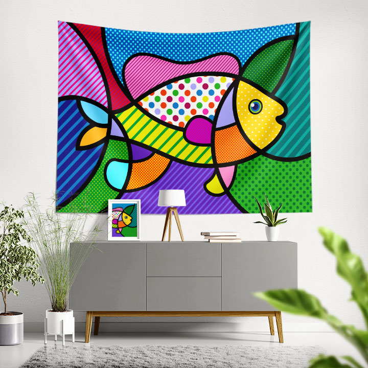 Renkli Pop Art Balık Figürlü Duvar Örtüsü 4956