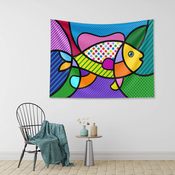 Renkli Pop Art Balık Figürlü Duvar Örtüsü 4956