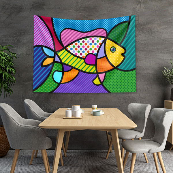 Renkli Pop Art Balık Figürlü Duvar Örtüsü 4956