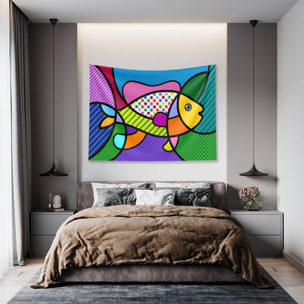 Renkli Pop Art Balık Figürlü Duvar Örtüsü 4956