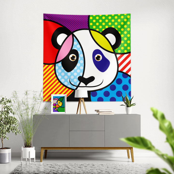 Renkli Pop Art Panda Figürlü Duvar Örtüsü 4957