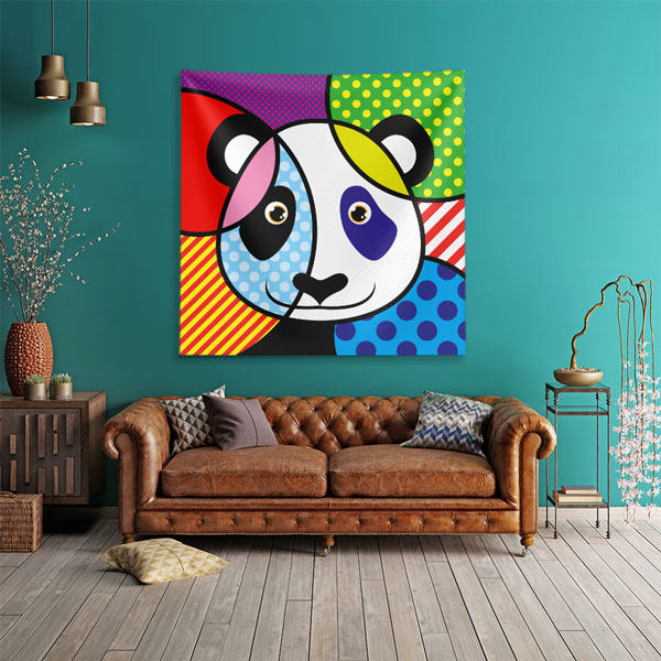 Renkli Pop Art Panda Figürlü Duvar Örtüsü 4957