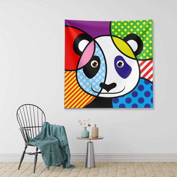 Renkli Pop Art Panda Figürlü Duvar Örtüsü 4957