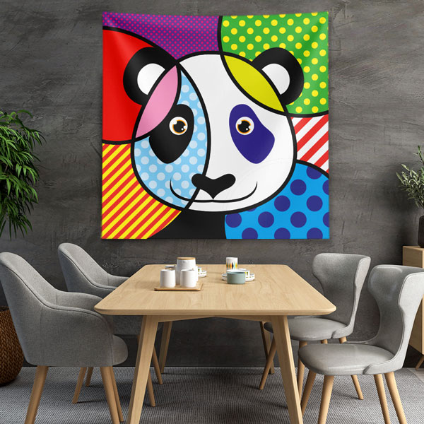 Renkli Pop Art Panda Figürlü Duvar Örtüsü 4957