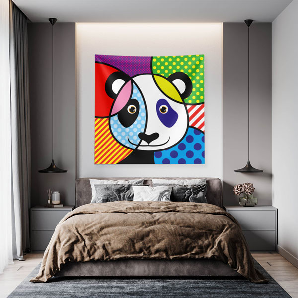 Renkli Pop Art Panda Figürlü Duvar Örtüsü 4957