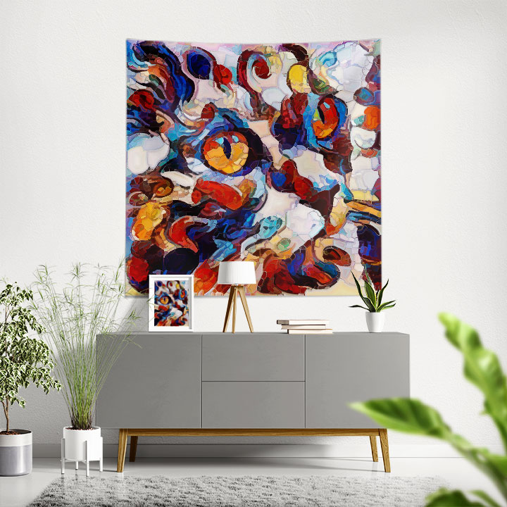 Soyut Hayvan Figürlü Renkli Duvar Örtüsü 4958