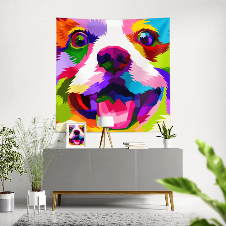 Renkli Pop Art Köpek Portresi Duvar Örtüsü 4959