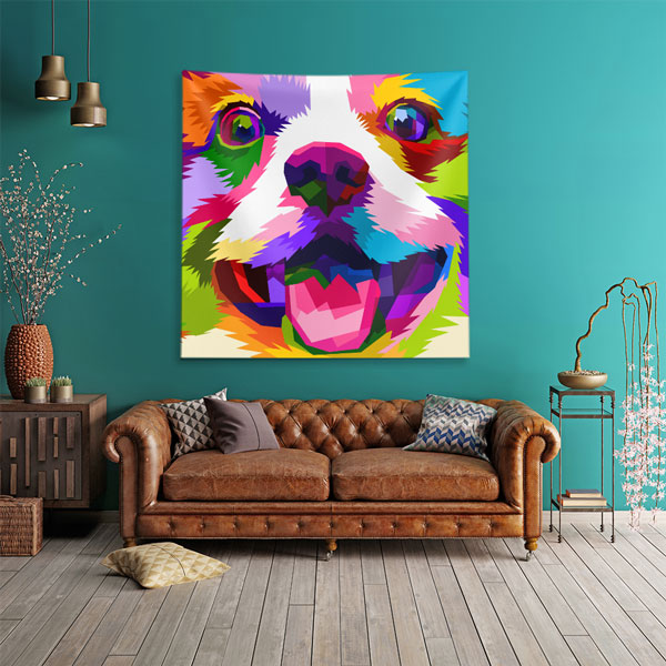 Renkli Pop Art Köpek Portresi Duvar Örtüsü 4959