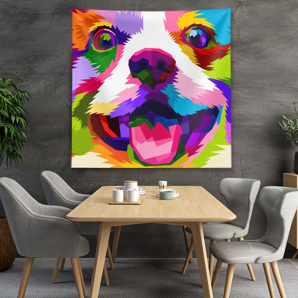 Renkli Pop Art Köpek Portresi Duvar Örtüsü 4959
