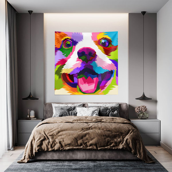 Renkli Pop Art Köpek Portresi Duvar Örtüsü 4959