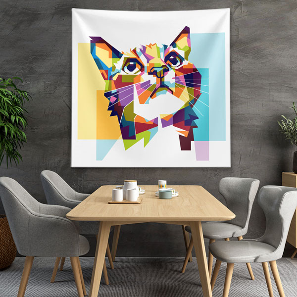Renkli Geometrik Kedi Portresi Duvar Örtüsü 4960