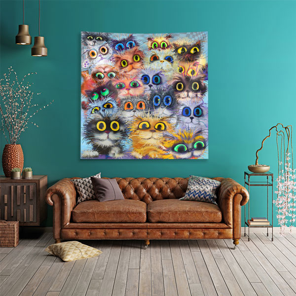 Renkli Sevimli Kediler Kolajı Duvar Örtüsü 4961