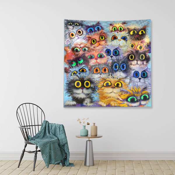 Renkli Sevimli Kediler Kolajı Duvar Örtüsü 4961