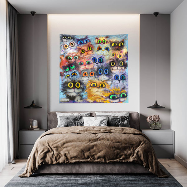 Renkli Sevimli Kediler Kolajı Duvar Örtüsü 4961