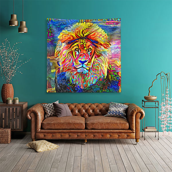 Renkli Sanatsal Aslan Portresi Duvar Örtüsü 4963