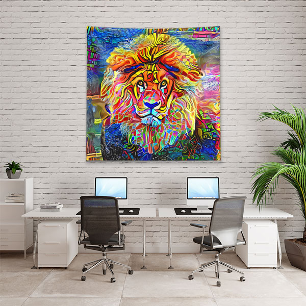 Renkli Sanatsal Aslan Portresi Duvar Örtüsü 4963