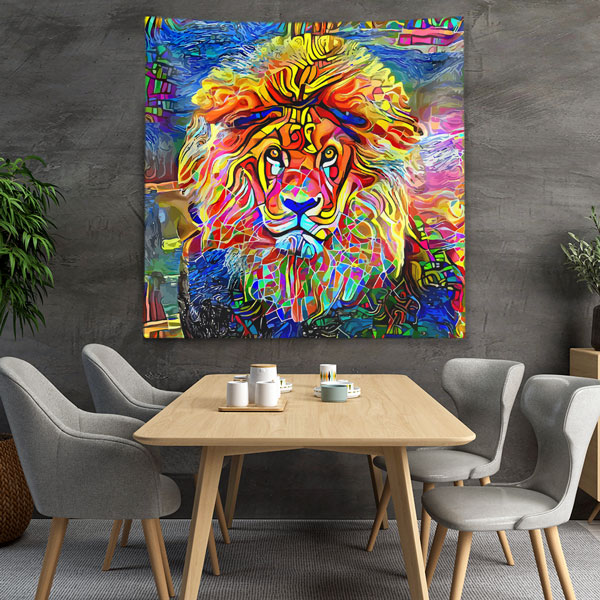 Renkli Sanatsal Aslan Portresi Duvar Örtüsü 4963