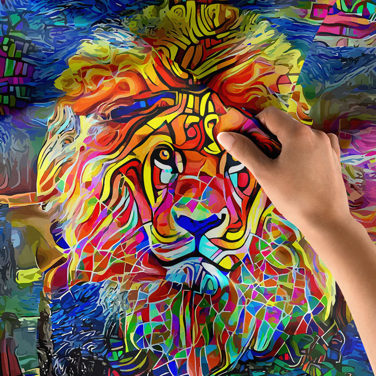 Renkli Sanatsal Aslan Portresi Duvar Örtüsü 4963