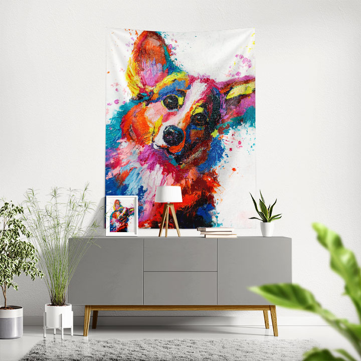 Renk Sıçramalı Sanatsal Köpek Portresi Duvar Örtüsü 4967