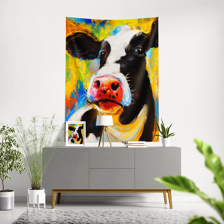 Renkli Sanatsal İnek Portresi Duvar Örtüsü 4968